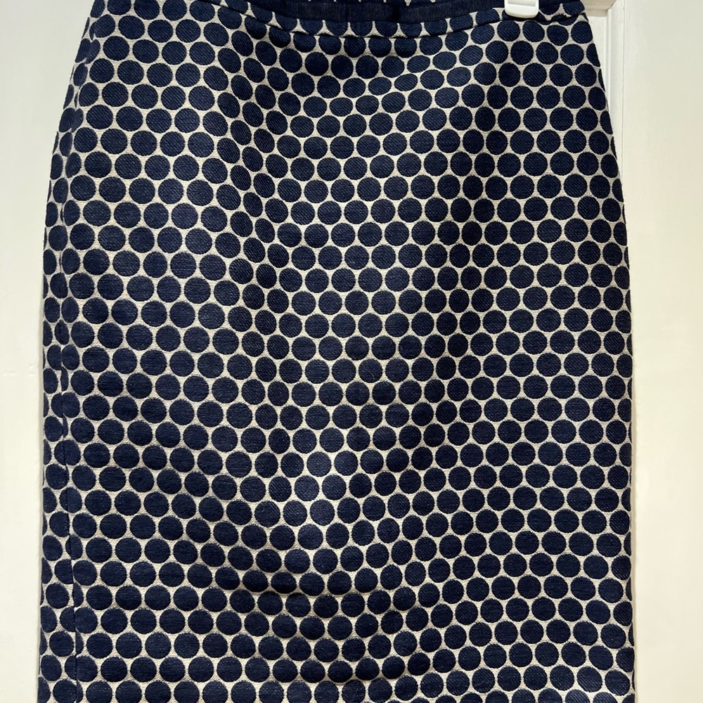Boden Navy and Cream Polka Dot Pencil Skirt